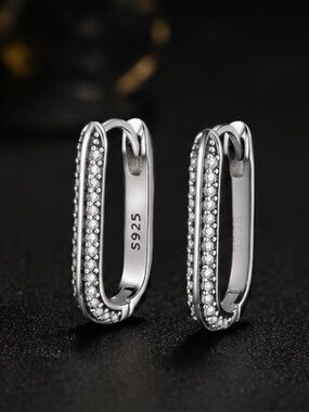 925 Sterling Silver CZ Hoop Earrings Minimalist Huggie Hoops Sparkling Everyday